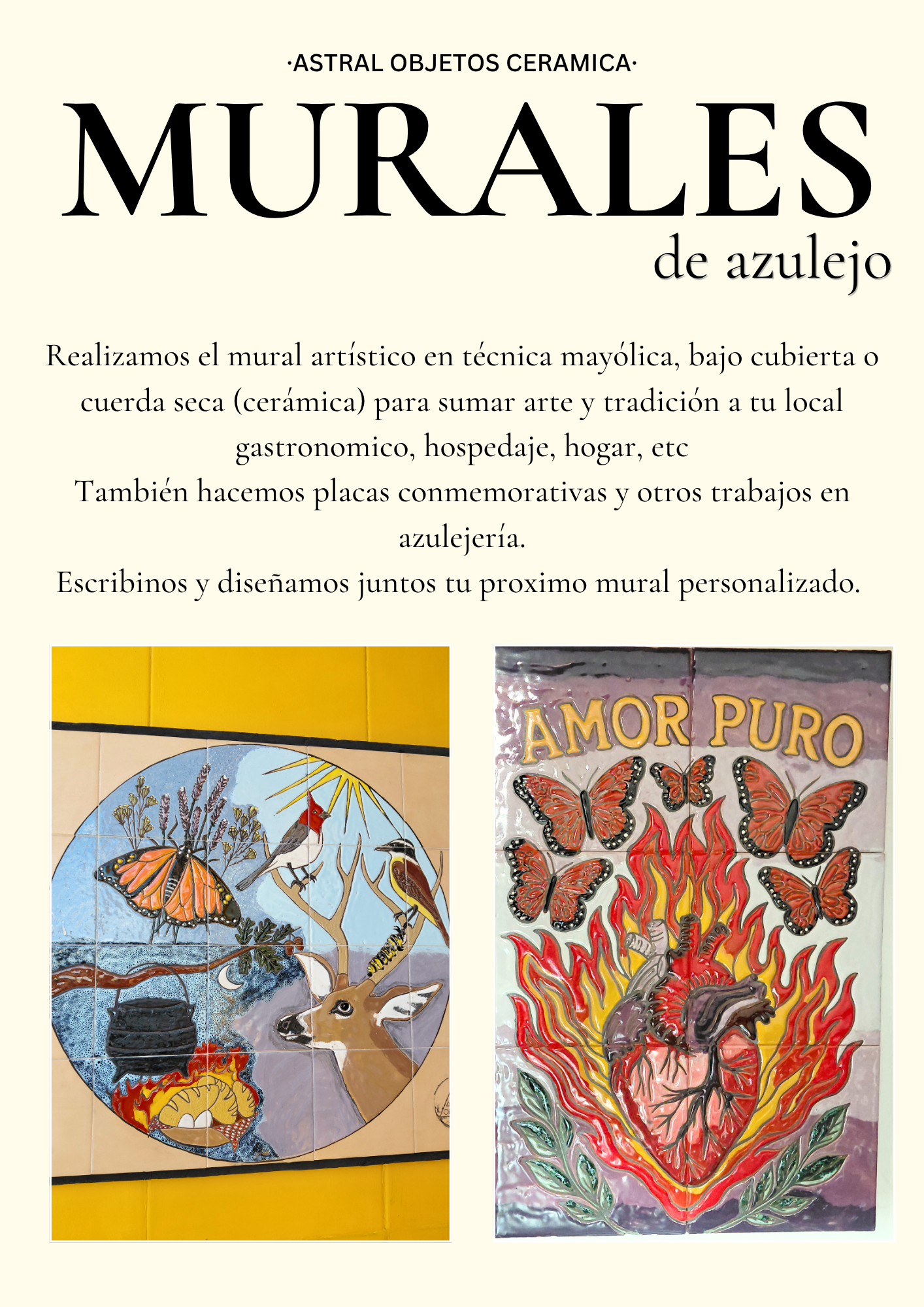 mural de azulejo personalizado de mayolica, cuerda seca y pintura bajo cubierta
